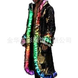 2025新款跨境欧美狂欢节服装长款连帽男士led亮片派对cosplay衣服