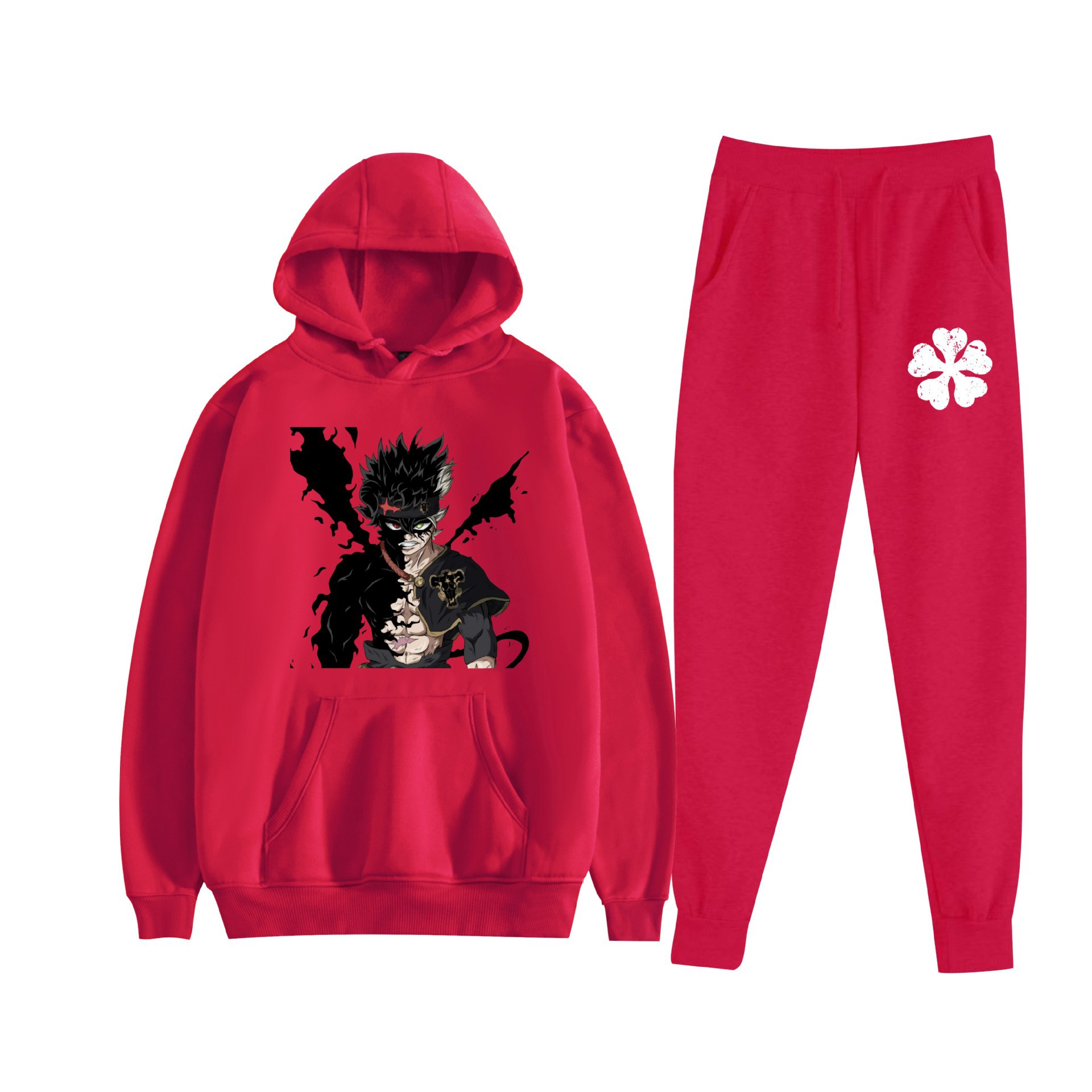 Europa y América otoño e invierno negro trébol de cuatro hojas periférico bidimensional hombres y mujeres deportes de ocio más suéter con capucha de terciopelo traje al por mayor