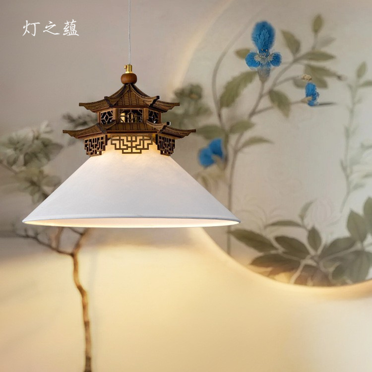 宋式美学中古风书房吊灯玄关过道卧室茶室入户复古新中式艺术灯饰|undefined
