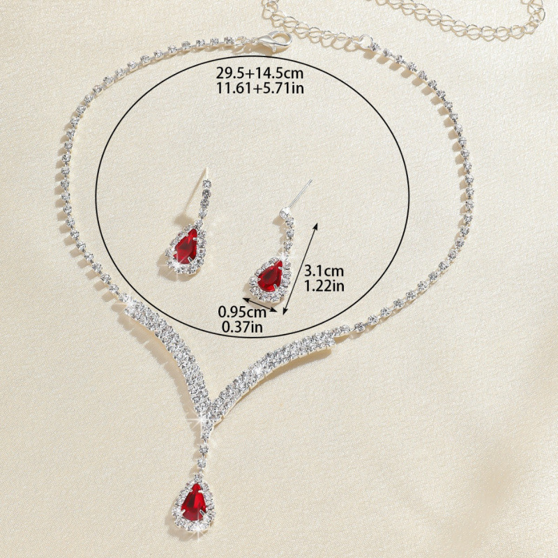 Hot sale creative design fashion diamond V neck water drop pendant versatile bridal earrings necklace three piece set_voghion.com