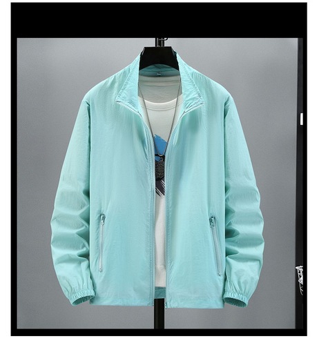 New men's tall collar sunscreen jacket for outdoor fishing, plus size, ultra-lightweight, couple's set, factory direct sale, logo printing on image.