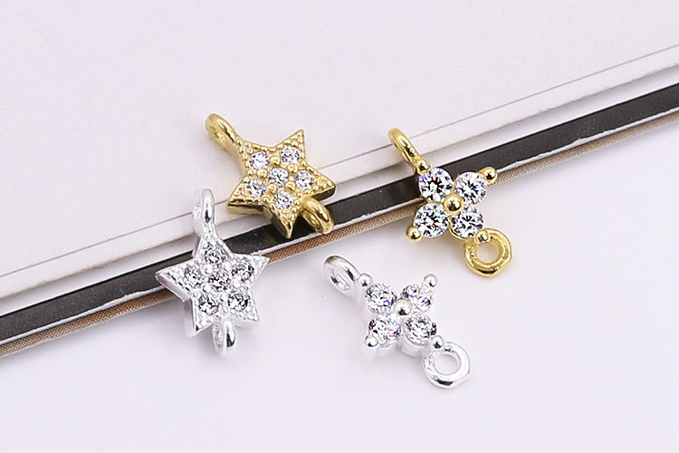 Pendant Jewelry Making Type 1 Piece 9.5*6mm 925 Sterling Silver Zircon Star Polished Pendant