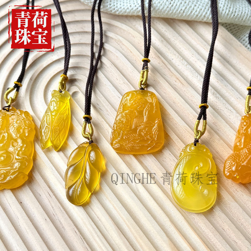Natural Yellow Chalcedony Guanyin Buddha Pendant Jade Agate Gourd Ruyi Necklace Lucky Bag Small Bean-Shaped Pendant for Women Natural Yellow Chalcedony Guanyin Buddha Pendant Jade Agate Gourd Ruyi Necklace Lucky Bag Small Bean-Shaped Pendant for Women
