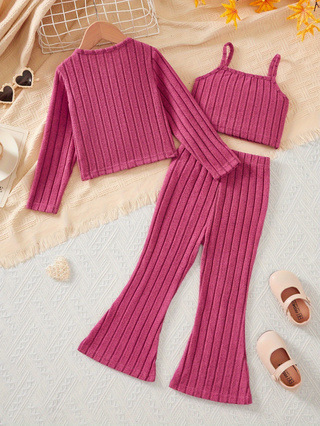 INS Girls' Slim-Fit Trousers 3-Piece Set for Spring and Autumn – Thickened & Warm, Perfect for Kids Aged 1-8