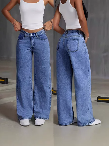 Amazon Aliexpress Hot-Selling Women's Jeans, Sweet and Spicy Style, High-Waisted, Plus-Size, Straight-Leg, Loose Casual Long Pants, Cross-Border