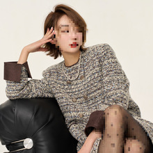 高级感气质名媛羊毛呢圆领长袖连衣裙女秋冬新款2025设计感a字裙