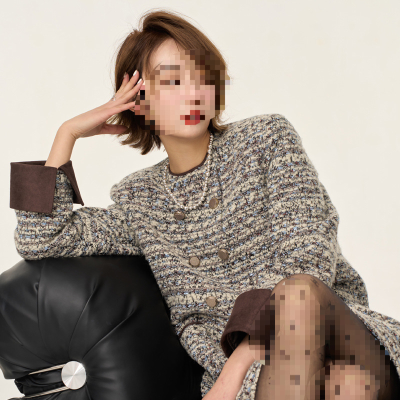 高级感气质名媛羊毛呢圆领长袖连衣裙女秋冬新款2025设计感a字裙