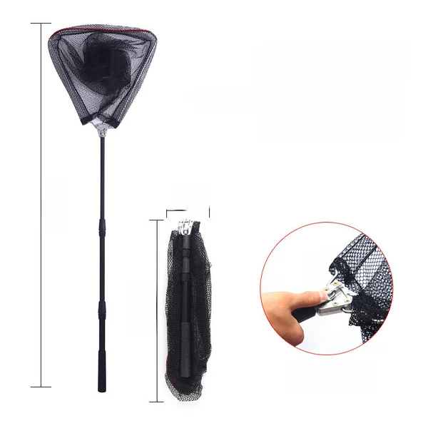 Cross-Border Aluminum Alloy Fishing Net Set, Integrated Telescopic Three-Section Folding Net, Triangular Net Head, Raft Fishing Net, Custom-Made