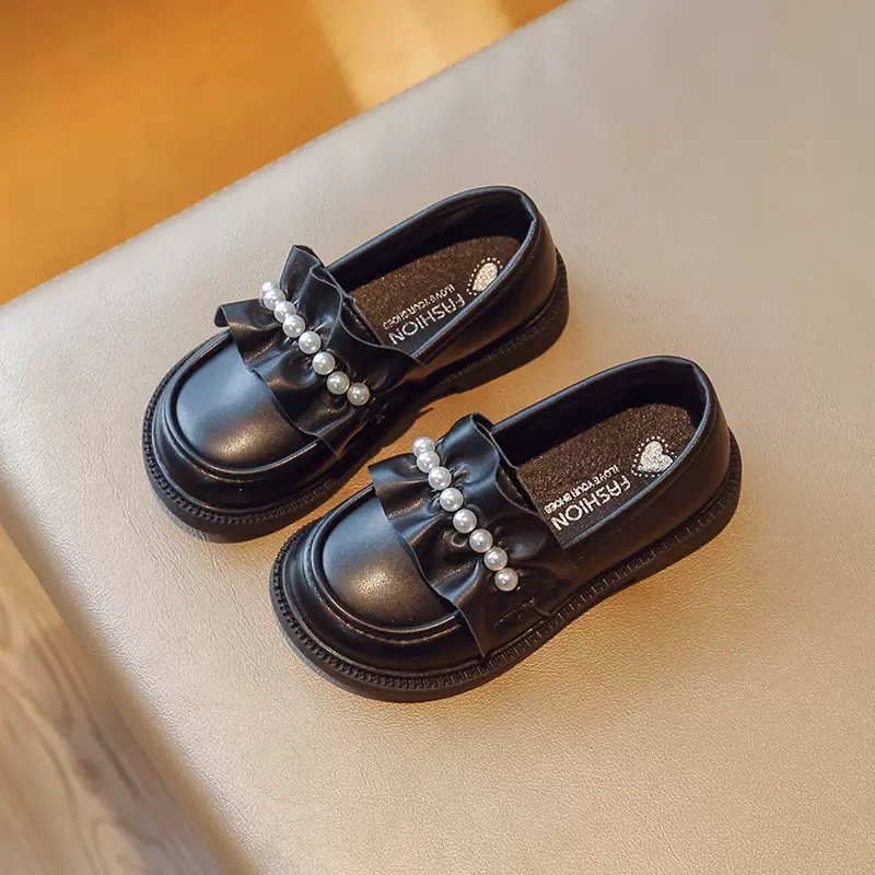女童皮鞋黑色英伦风2023春秋新款儿童鞋子小女孩公主鞋单鞋豆豆鞋