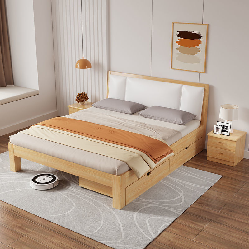 Solid Wood Bed 1.5m Pine Double Bed Modern Minimalist Single Bed Economical Simple Furniture Bed 1.2m Bed Frame