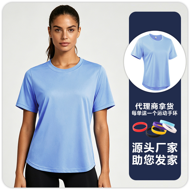 F8233 mujer protector solar transpiración sudor yoga ropa de ejercicio correr cuello redondo mangas cortas sueltas camiseta deportiva casual