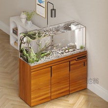 麓f溪流缸鱼缸大型客厅家用新款超白玻璃原生态造景底滤水草缸慈