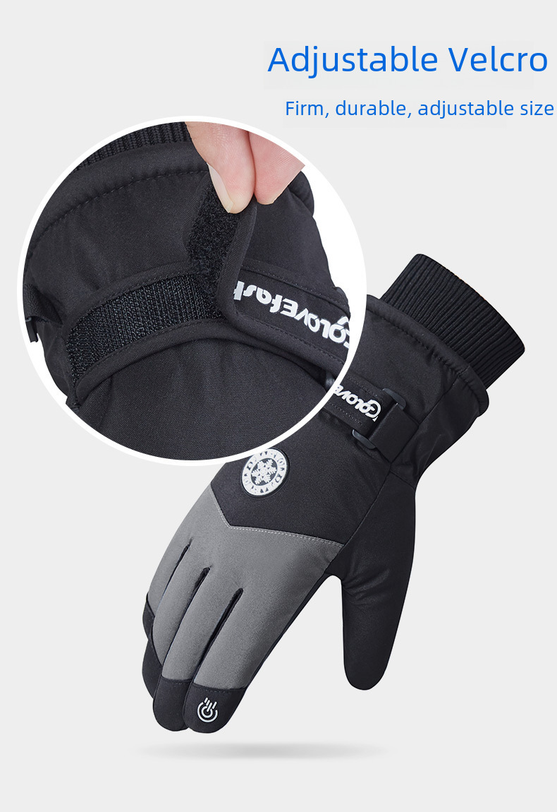 Winter Warm Ski Gloves Men's and Women's Cycling Windproof Water-splashing Touch Screen Couple Cotton Thickened Cycling PU Gloves_maomaolike.com