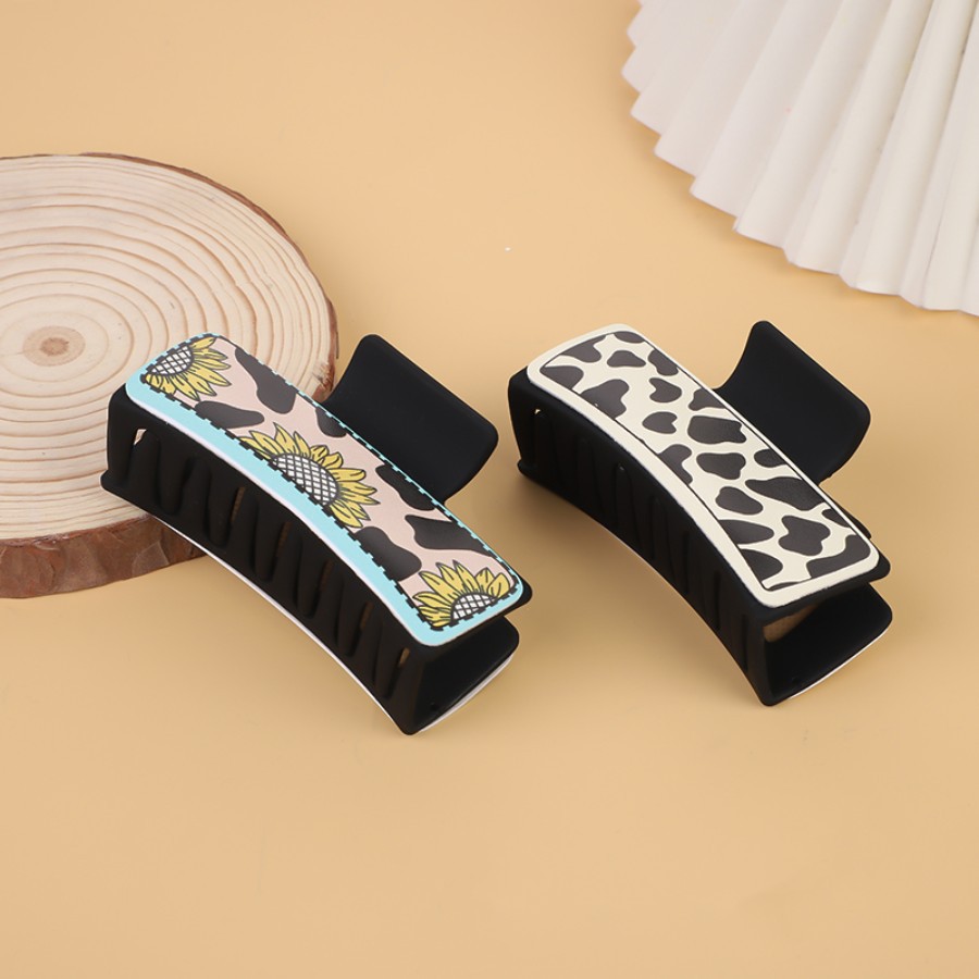 50g Weight Hair Claws Hair Accessories Type 1 Piece Quantity Daily Occasion Pu Leather Material Sunflower, Letter Pattern Women's Gender Retro Style Women's Retro Sunflower Letter Pu Leather Hair Claws 10