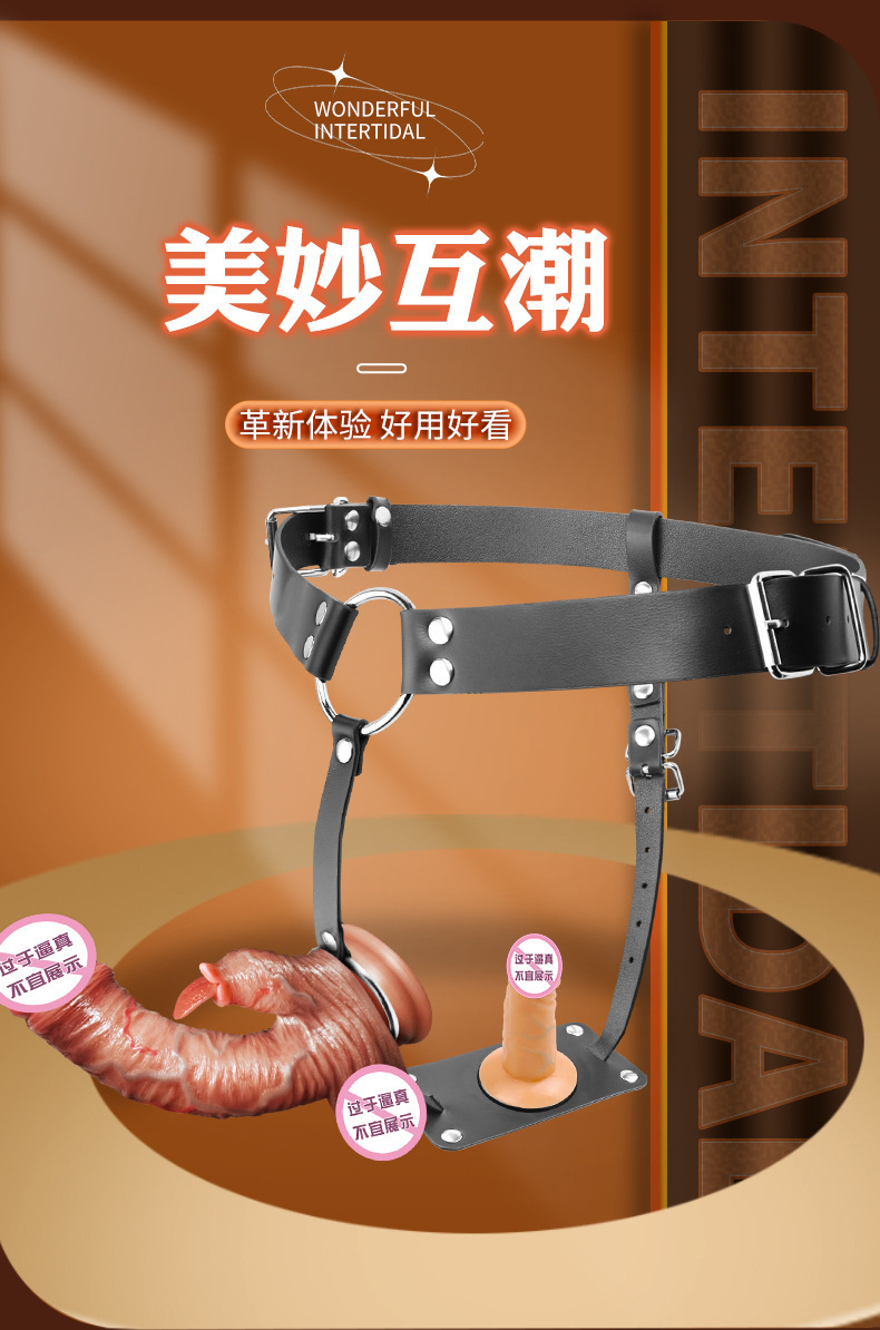 Jiuai Wearable Strap-on Dildo Pants with Soft Artificial Dildo, Black PU Leather Harness — detail image 1