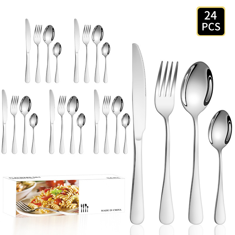 亞馬遜熱銷1010餐具西式不鏽鋼牛排刀叉勺24件套跨境餐具禮盒套裝