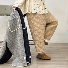 冬季女装新款森女系松紧腰菱格夹棉保暖棉裤休闲裤裤女均码无