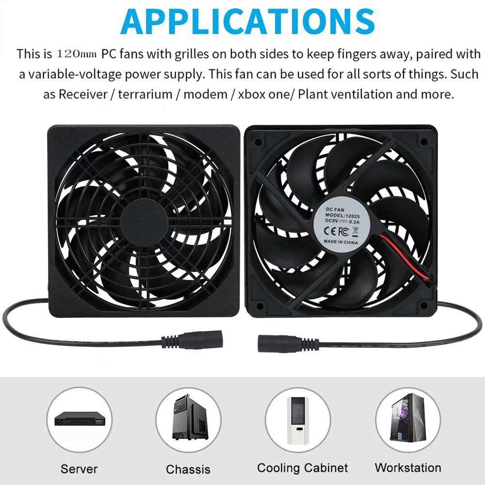 12 cm DC Cooling Fan, 5 V, USB Speed Controller Option, Compact Radiator Fan