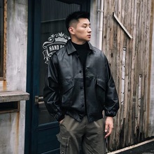 网红同款潮流帅气宽松短款皮衣男机车服飞行员皮夹克秋季外套潮牌