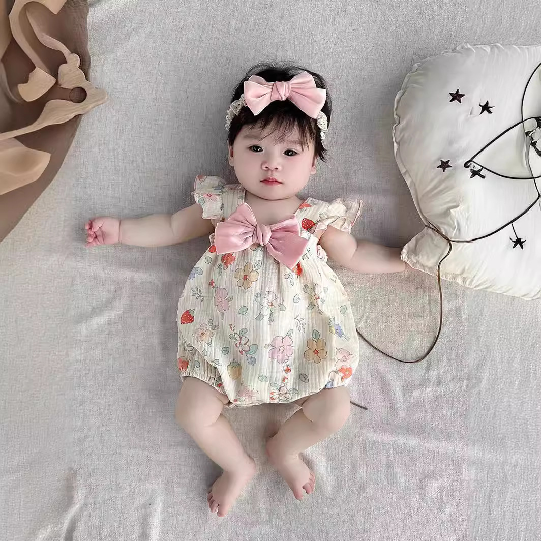 Mono de verano para bebé, lindo pajarita, pedo, niña recién nacida, traje de escalada triangular, mameluco de tirantes fino