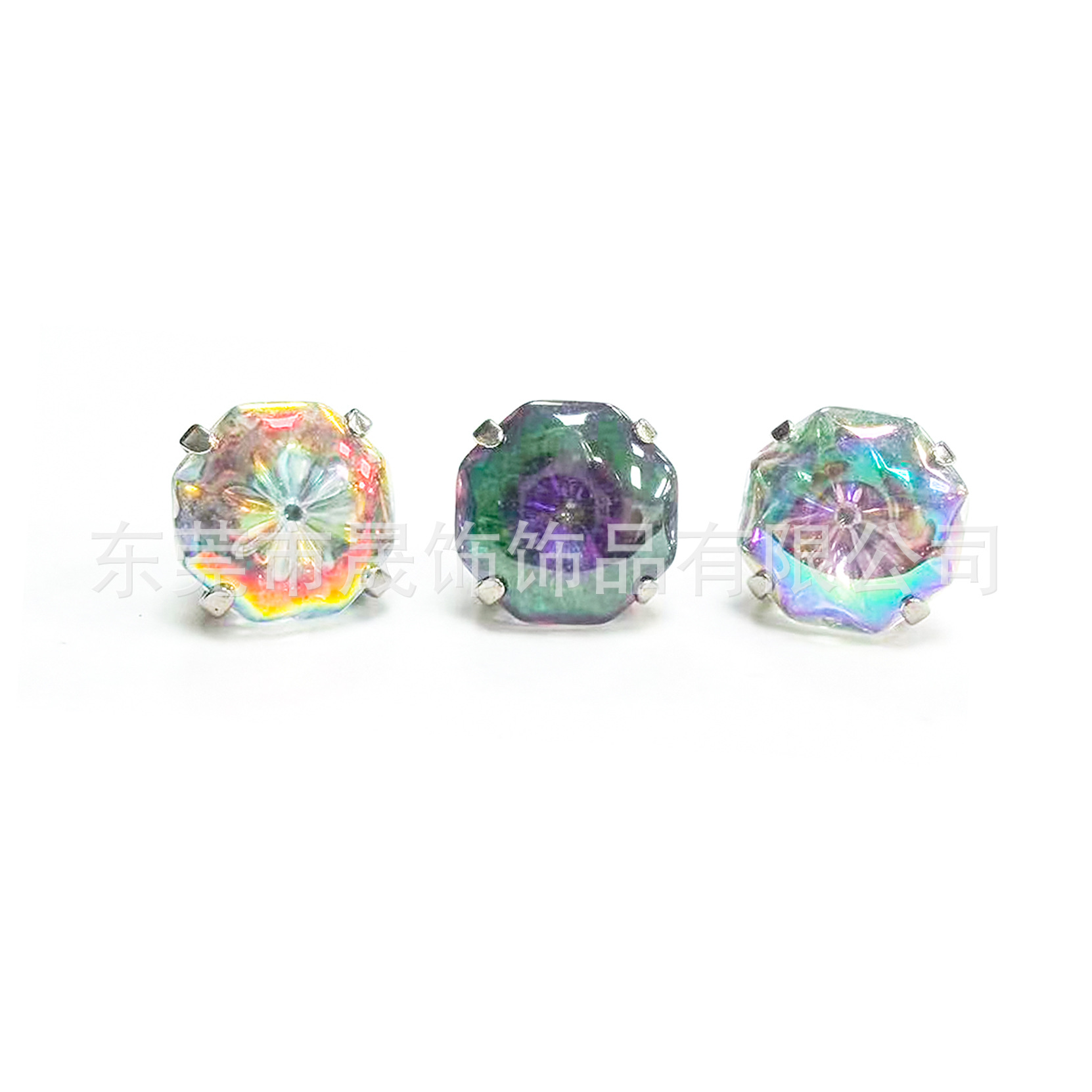 F136 Titanium 八边水母切 Ear Stud 圆底 Prong 炫彩渐变 Cubic Zirconia Helix Cartilage Stud G23 Implant Grade Titanium Jewelry