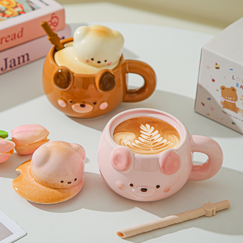 Regalo de cumpleaños para chicas adorables osos tazas de café de agua de alto valor de cerámica regalo de mano