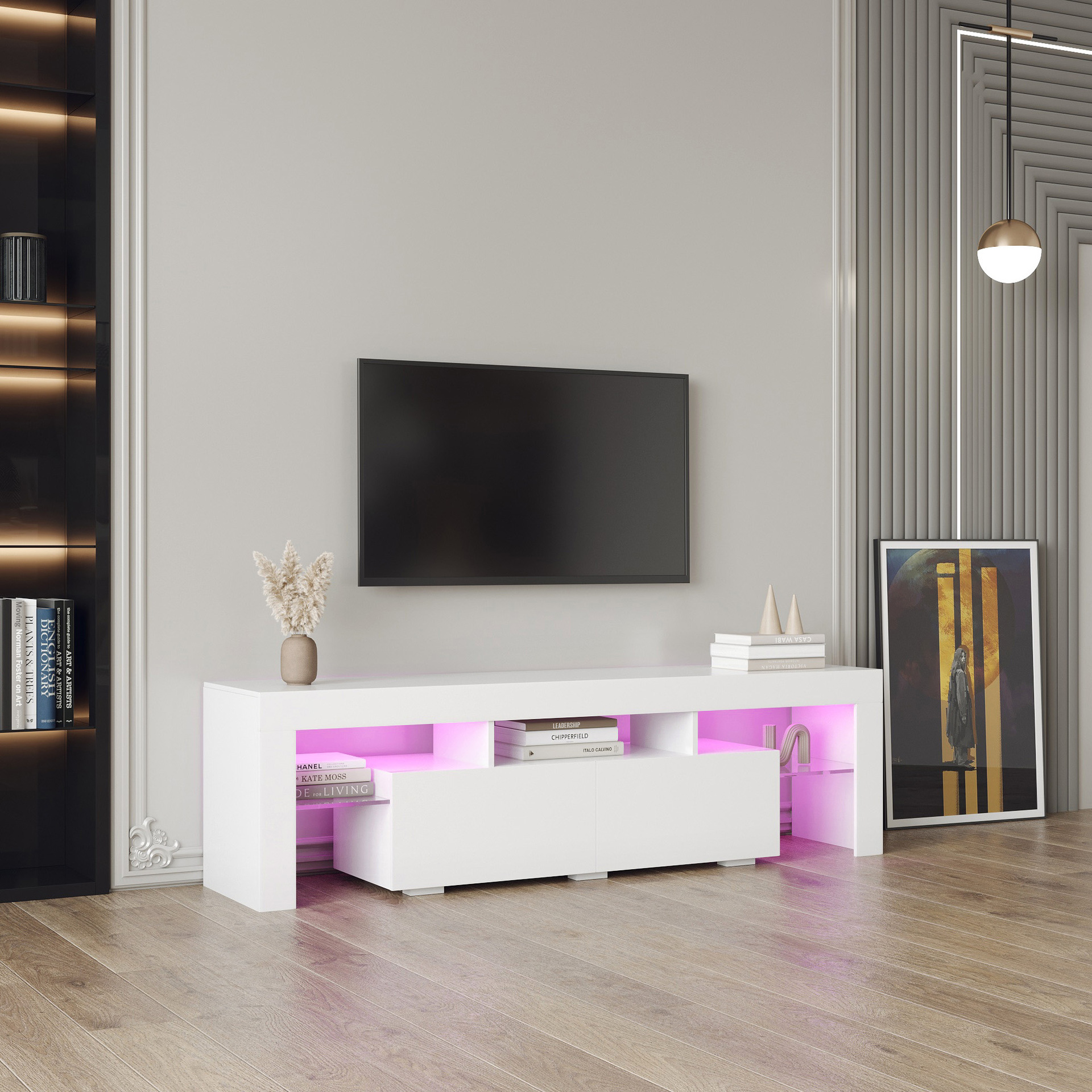 Mueble audiovisual minimalista moderno, mueble de TV de pie para sala de estar, mueble de TV LED simple y versátil.