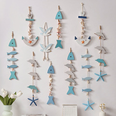 Mediterranean wooden fish skewer ornament, shell fish skewer, iron anchor string, dolphin string, small fish string, shell and wood combination