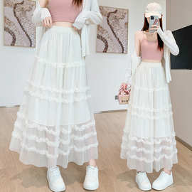 法式甜美减龄网纱蕾丝半身裙女春新款温柔百搭字蓬蓬蛋糕裙