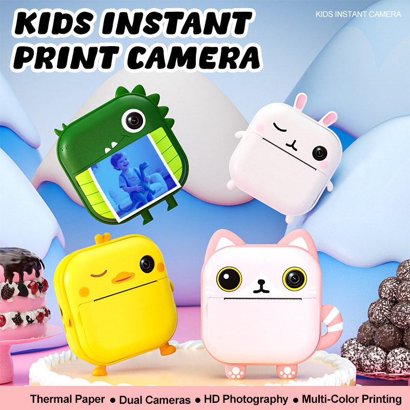 Cross-Border Smart Cartoon Mini Printing Children's Camera English Version Instant Photo Student Digital High-Definition Camera