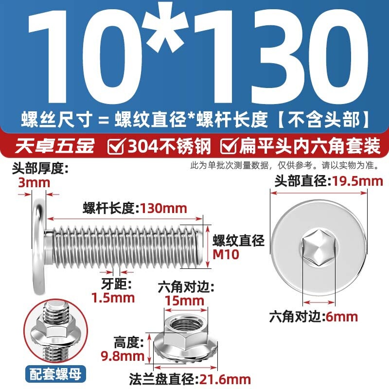 304不锈钢CM大平头超薄头C头扁平头内六角螺丝钉法兰边螺母套装M5|undefined