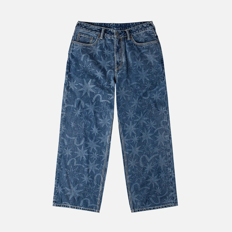 Evisu Amazon Cross-Border European and American Style Men's Jeans with Full Print Embroidery, High-Waisted Loose Straight-Leg Jeans for Men