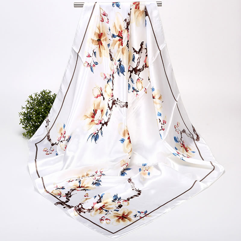 Fashionable Luxurious 90 Cm Imitation Silk Scarf Women's Simple Square Multi-Functional Shawl/scarf For All Seasons_voghion.com
