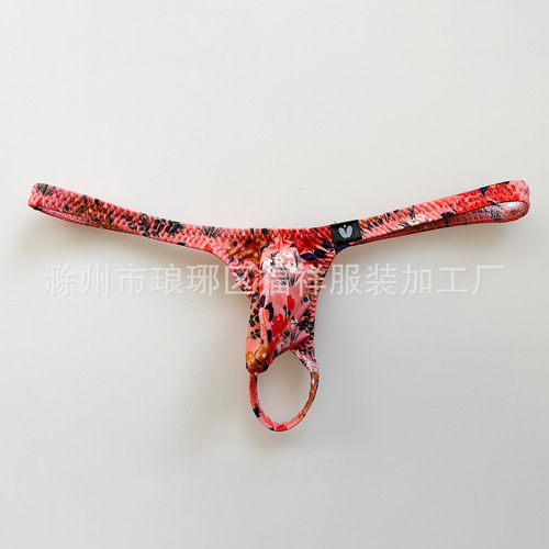Factory UQQMQQ High-Elastic Ice Silk Printed Men's T-Strap Briefs Sexy Underwear Cross-Border T-Pants 9501