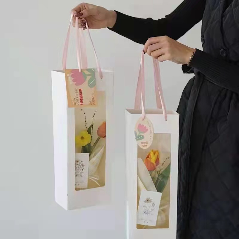 教师节单支花束透明橱窗手提袋鲜花包装袋礼品礼物小花束手拎袋
