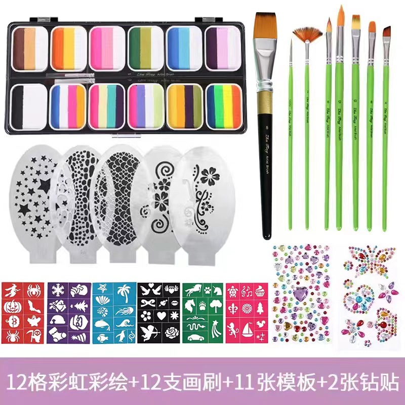 3012F-12 무지개 그림 7 녹색 막대 팬 모양의 펜 6 색 템플릿 5 흰색 템플릿 1 8 # 와이드 헤드 브러시 2 다이아몬드 스티커