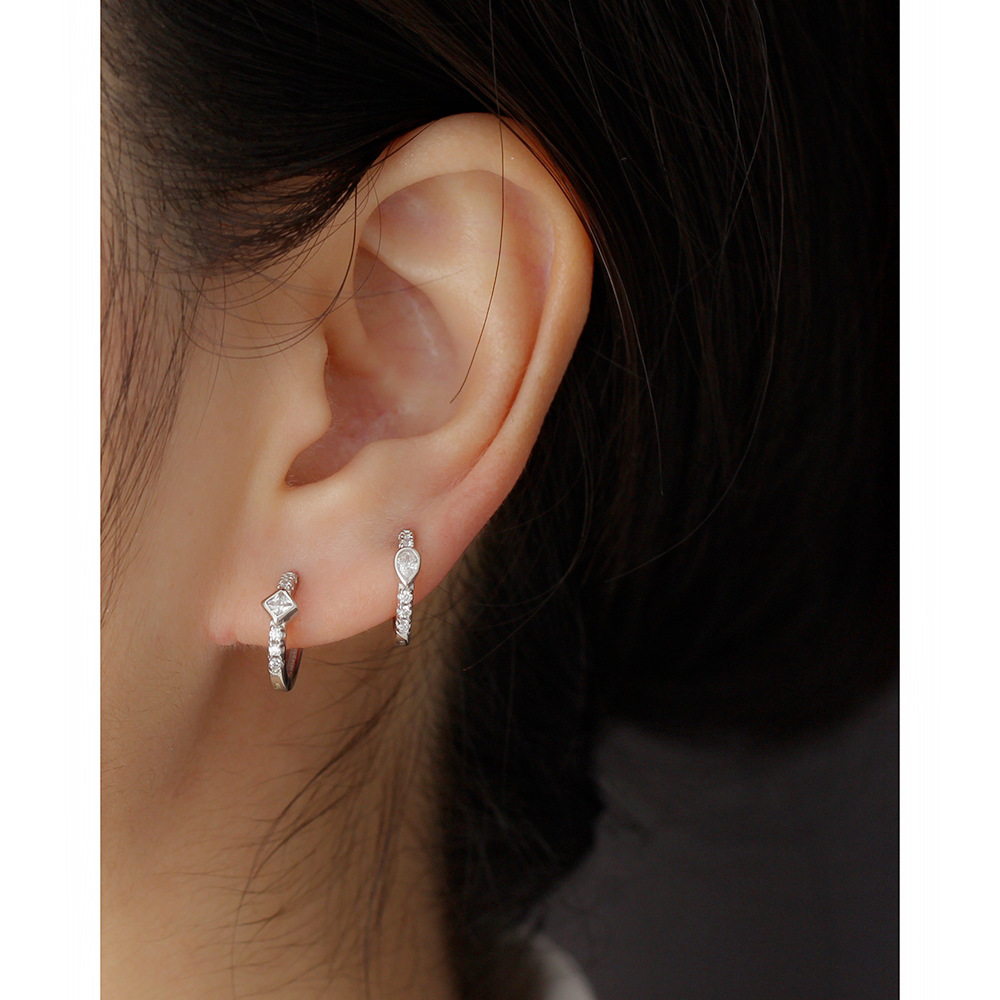 Simple Style Circle Sterling Silver Earrings Plating Zircon 925 Silver Earrings display picture 2