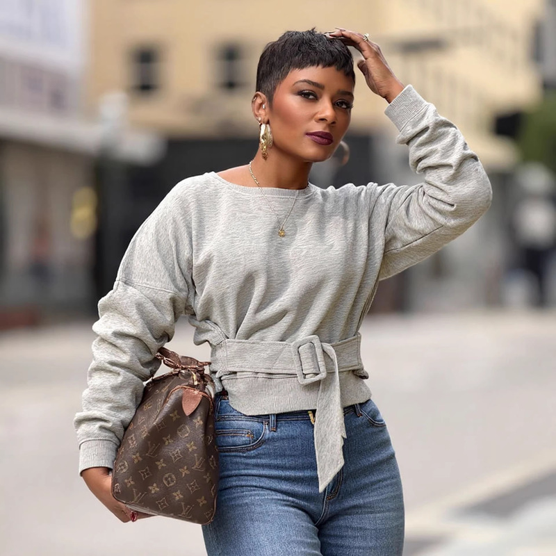2025 New Cross-Border Style Pullover Short Sweatshirt with Belt Buckle Lt0088