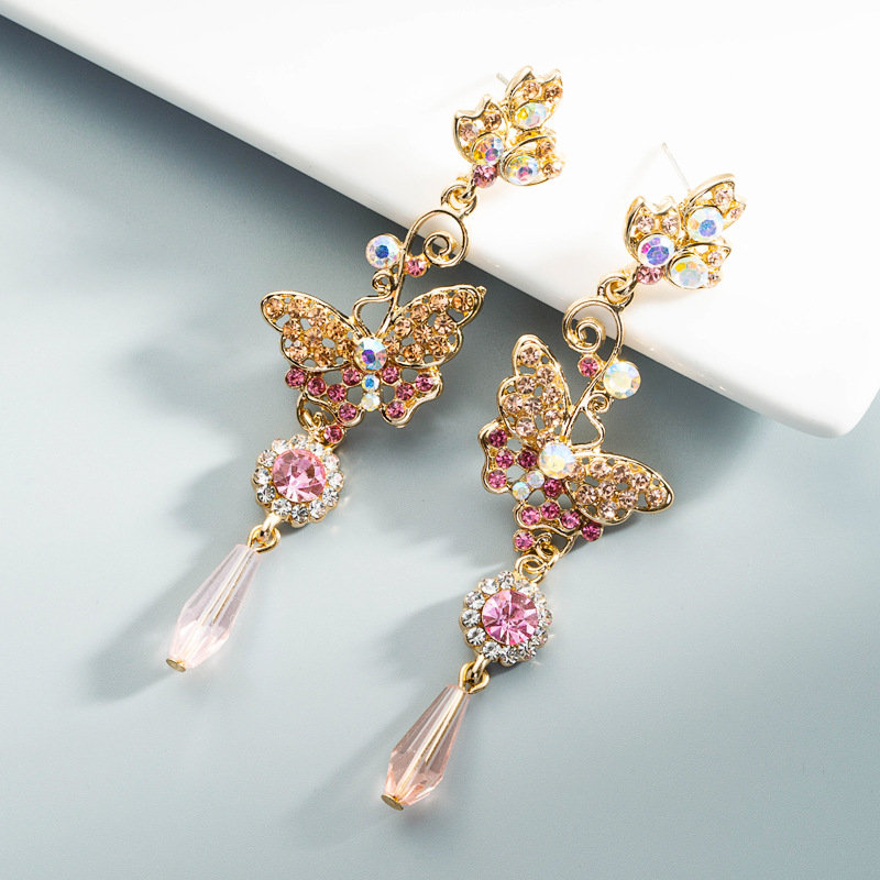 Korean pink apricot series diamond butterfly earringspicture4