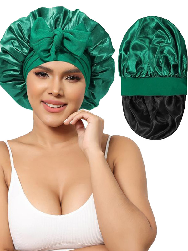 双层色丁睡帽飘带圆帽蝴蝶结仿真丝美容发帽双面戴bonnet|undefined