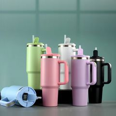 跨境新款40oz显温汽车杯 304不锈钢大容量真空保温杯手柄吸管水杯
