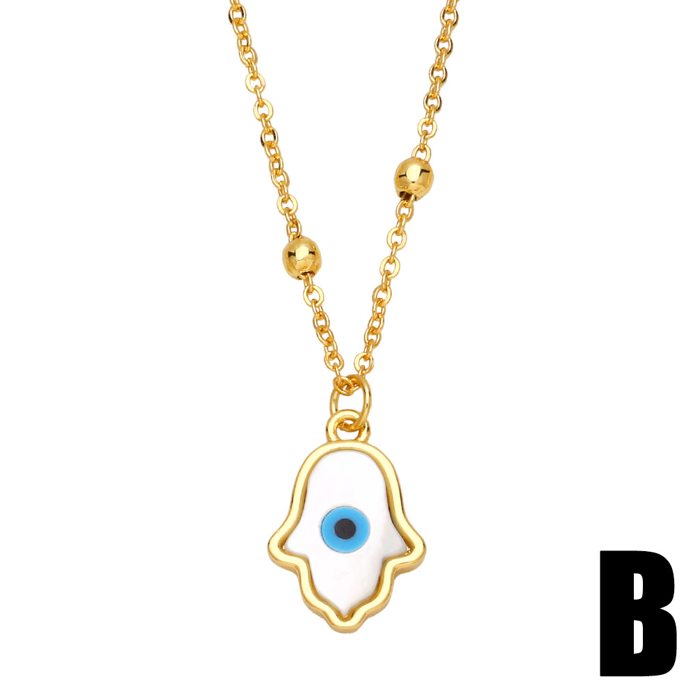 Fashion Palm Eye Pendant Necklace Creative Colored Diamond Devil's Eye Copper Necklace display picture 4