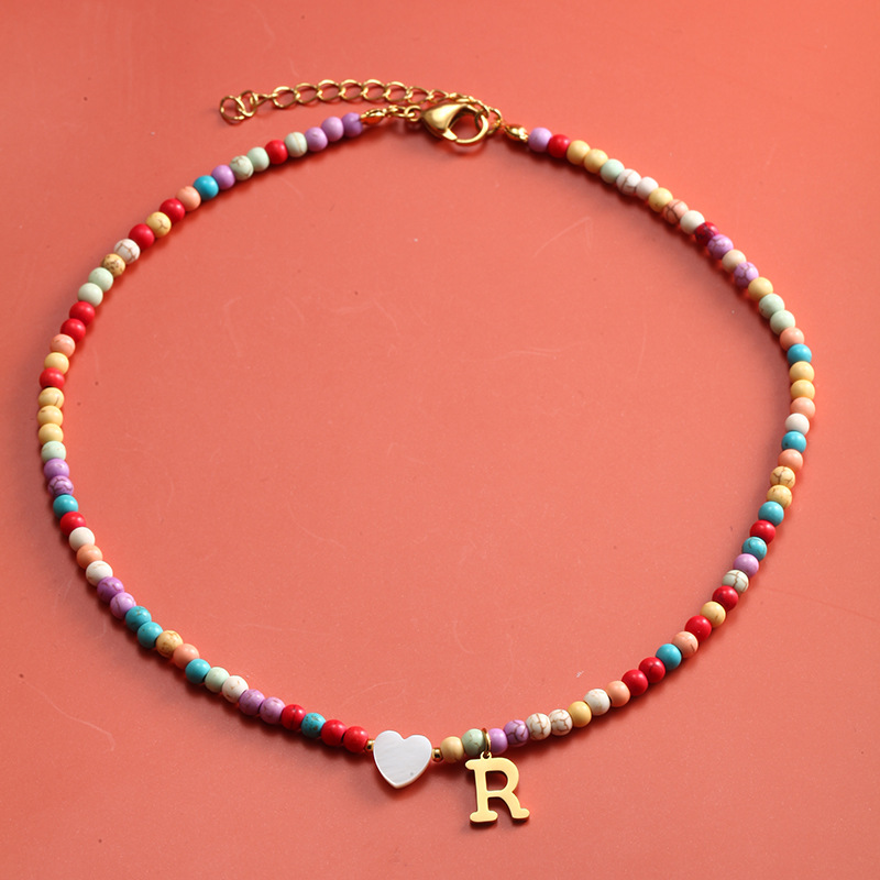 Natural Stone, Brass Chain Material 1 Piece Quantity Street Occasion Stainless Steel, natural stone Material PVD Coated Real Gold Plated Letter Heart Shape Stainless Steel Natural Stone Vacation Waterproof Non Tarnish Natural Stone Brass Necklace