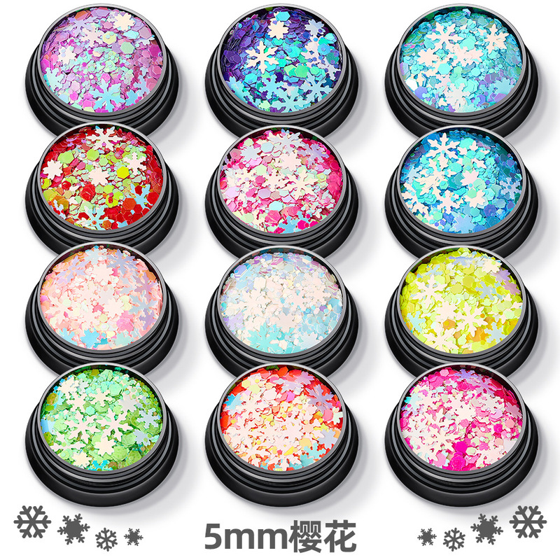 Amazon Explosive Mixed Laser Colorful 5mm Cherry Blossom Nail Art Sequins Nail Polish Glue Makeup Body diy Batch