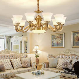 欧式吊灯客厅灯别墅大气奢华餐厅卧室灯美式创意复古玉石全铜灯具