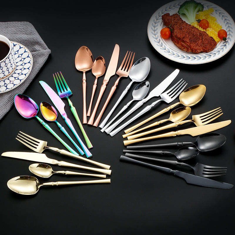 跨境不锈钢刀叉勺小蛮腰四件套牛排刀叉亮光西餐具套装欧式勺子