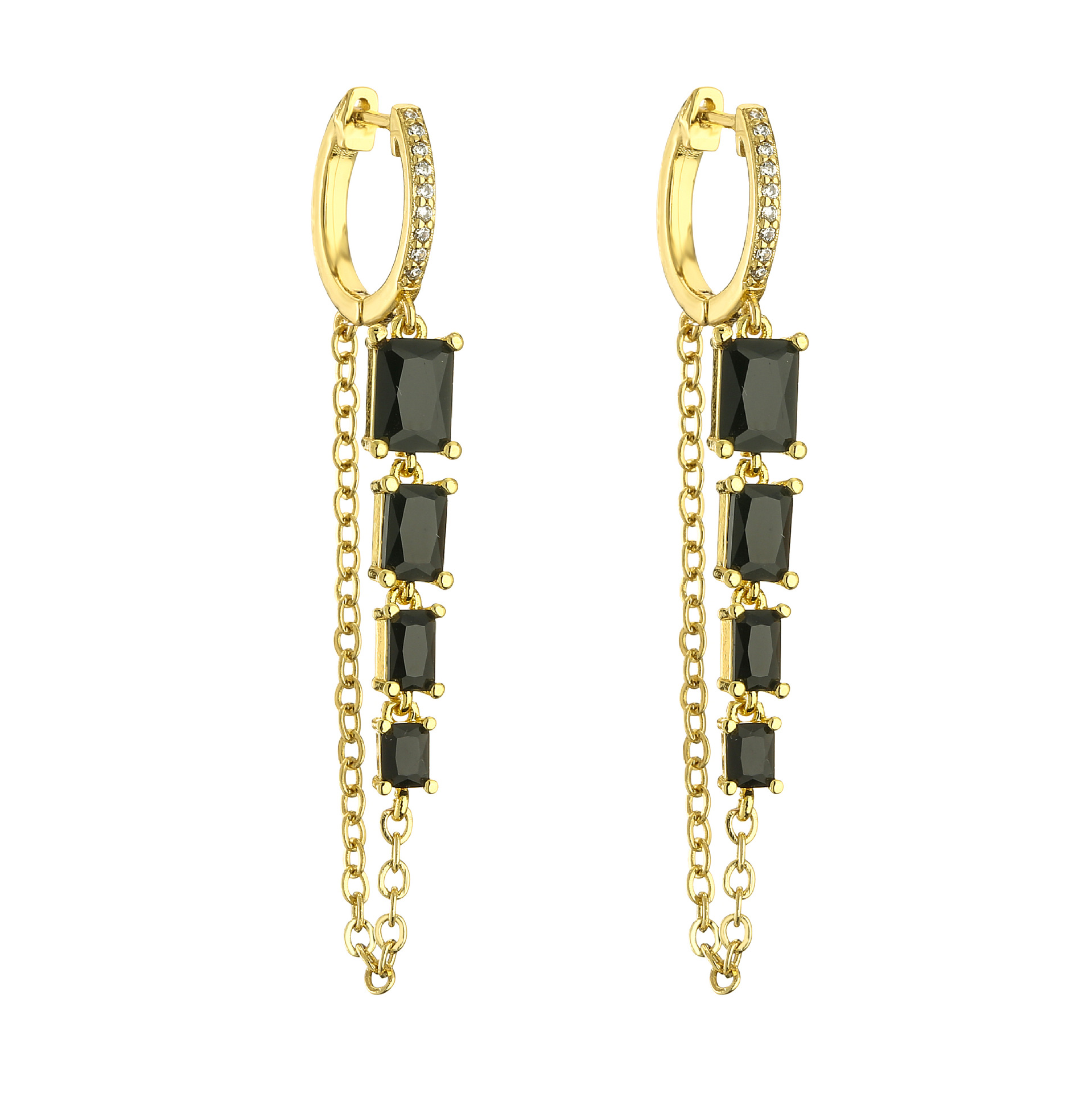 Copper Material Rectangle Pattern 1 Pair Simple Style Shiny Rectangle Chain Inlay Copper Zircon Drop Earrings