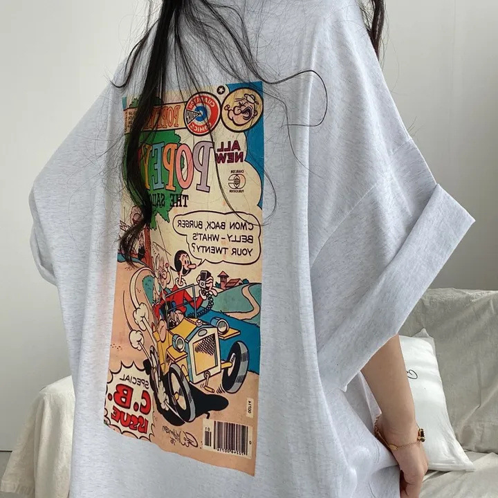 Wholesale 4-color T-shirt female 100% cotton cartoon short sleeve Korean style loose niche oversize half sleeve pattern