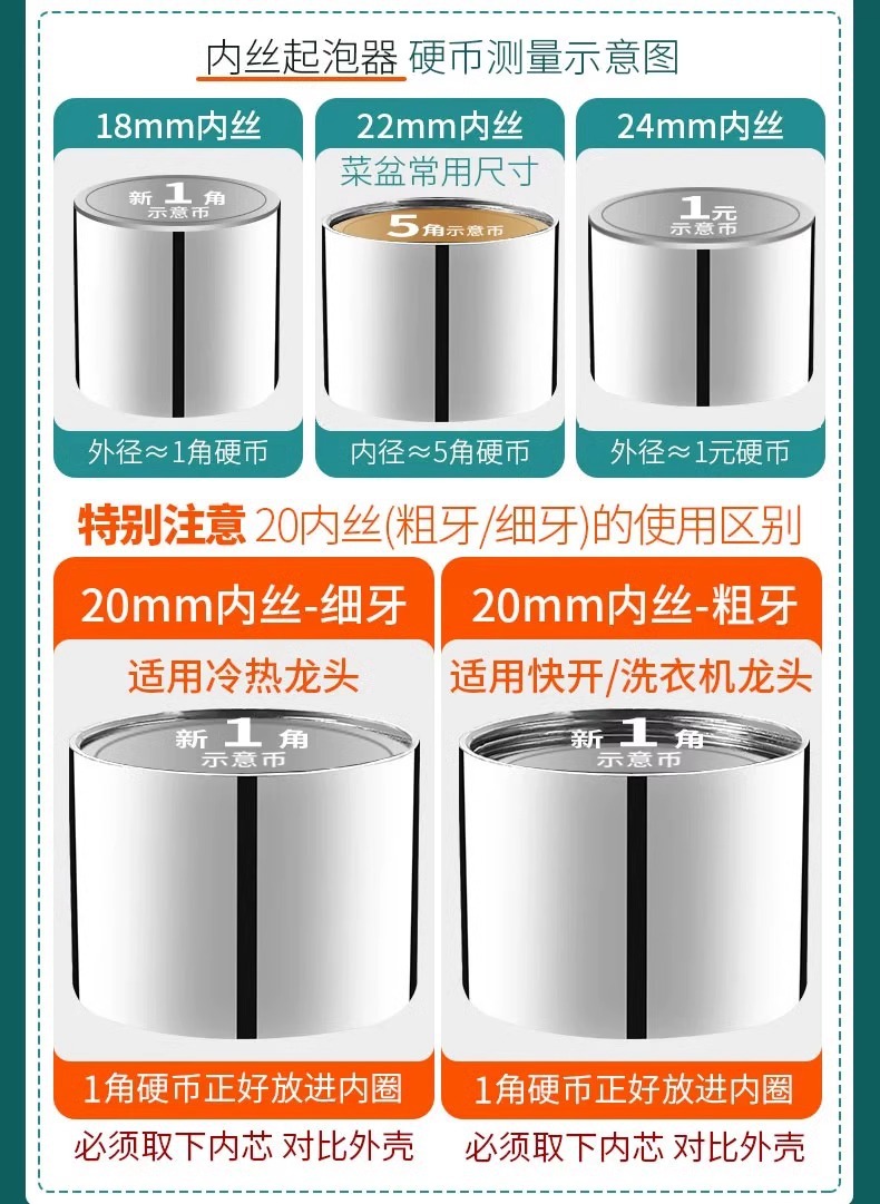 A comprehensive collection of accessories for faucet aerators, inner core anti-splash heads, filter screen nozzles, aerators, and universal hot and cold water outlet nozzles undefined