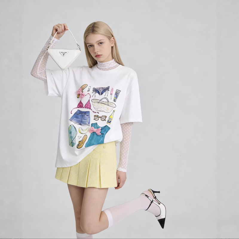 Shenshenjia Foreign Trade Japanese-Style Fashion Youthful Fun Cartoon Beaded Print Loose Pure Cotton Short-Sleeve T-Shirt with Shoulder Pads Shenshenjia Foreign Trade Japanese-Style Fashion Youthful Fun Cartoon Beaded Print Loose Pure Cotton Short-Sleeve T-Shirt with Shoulder Pads